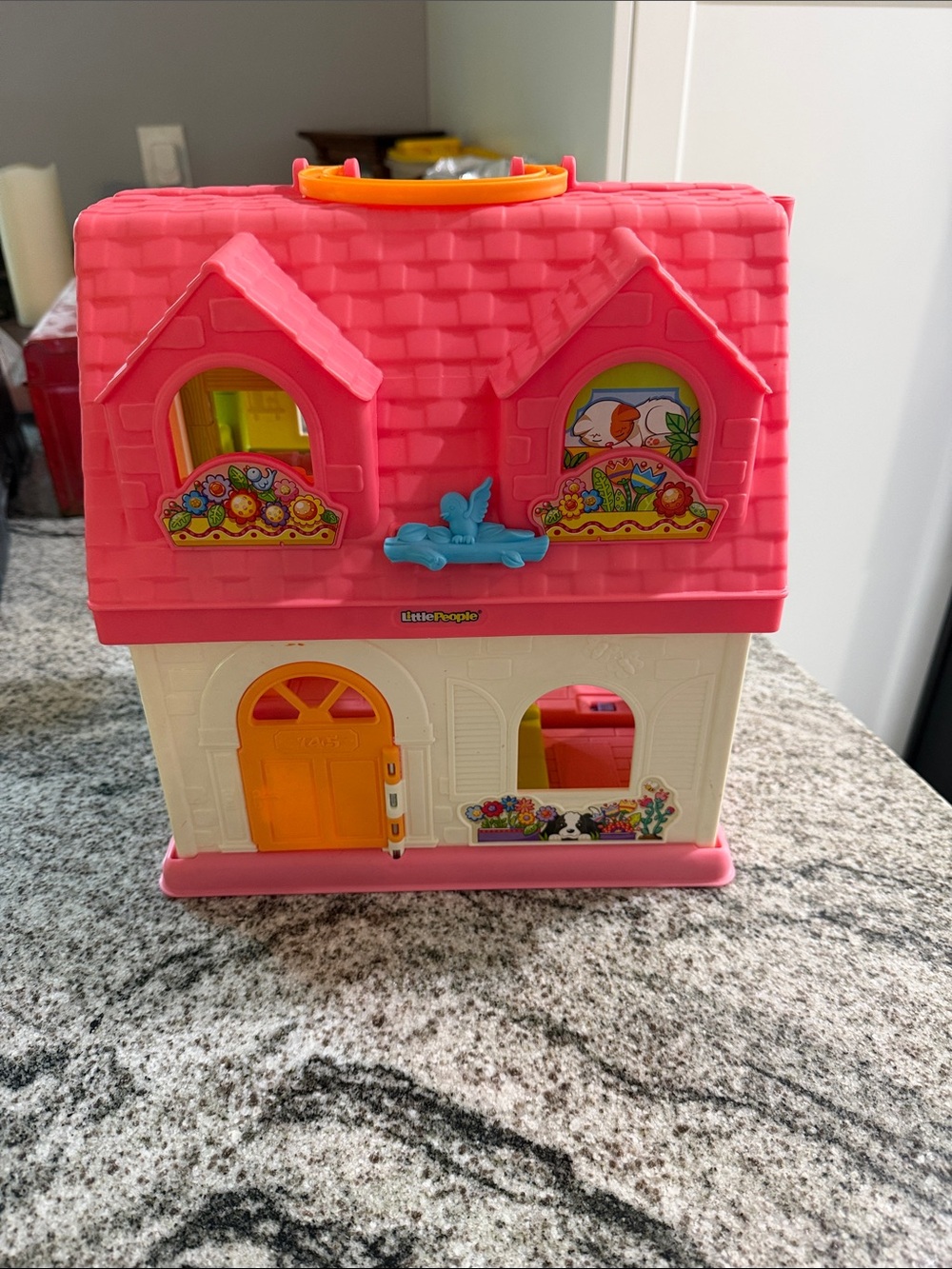 Fisher-Price Little People Pink White Play Home with Yellow Door